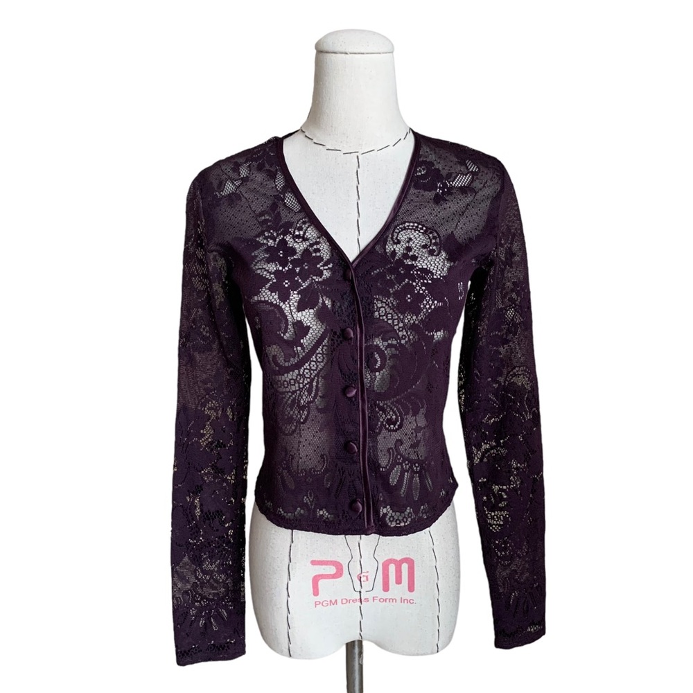 Vintage 90s Mica Plum Sheer Lace Top Cardigan